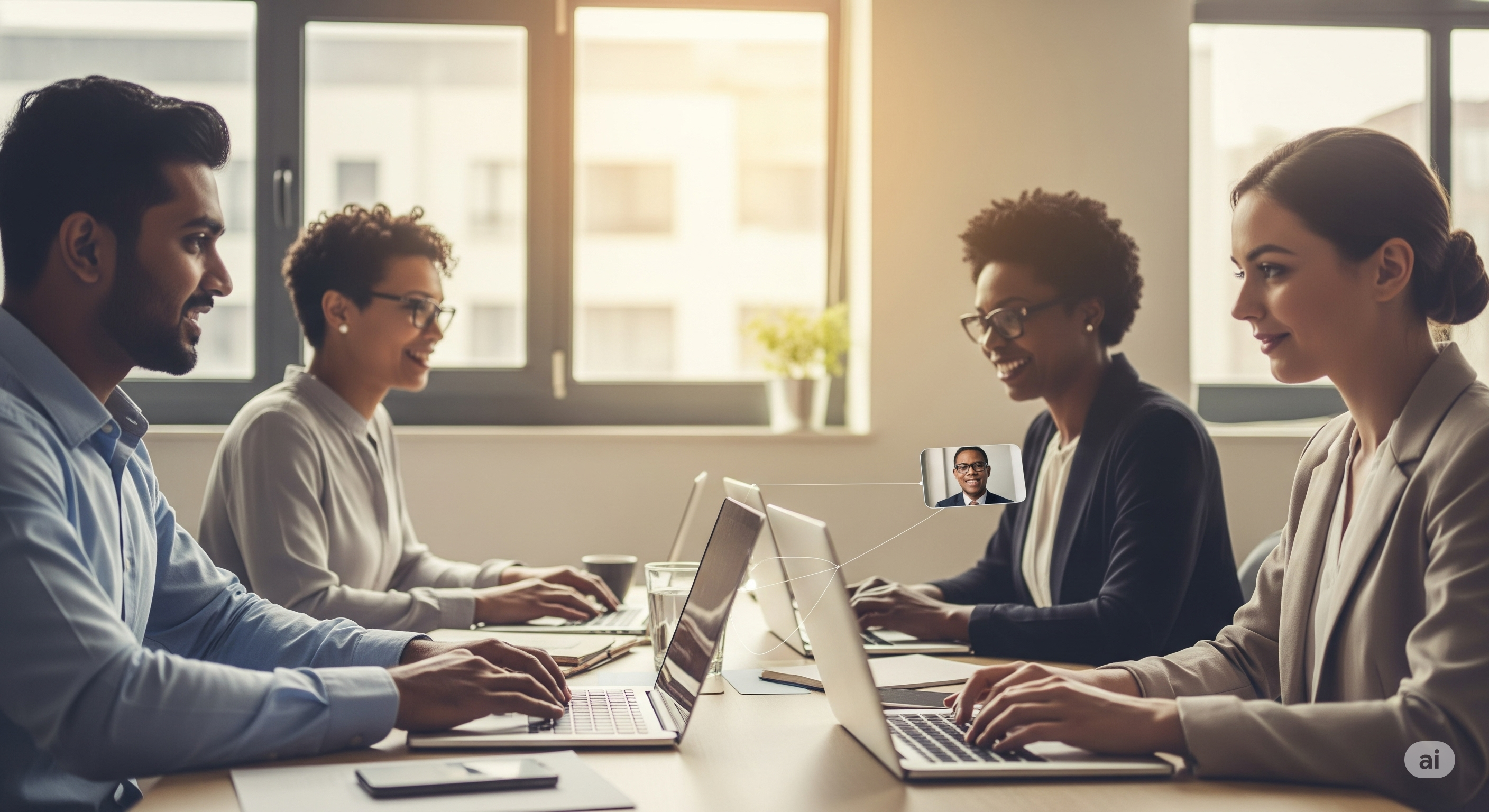 Diverse professionals collaborating remotely